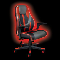 OSP Home Furnishings OUT25-RD Output Gaming Chair in Black Faux Leather with Red Trim and Accents with Controllable RGB LED Light Piping.